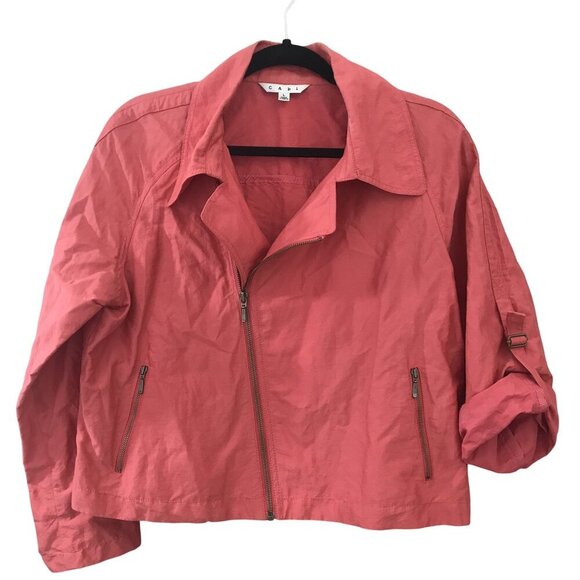 Cabi Coral Zip Front Lightweight Cropped Moto Jacket L Roll Tab Sleeves Pocket - Picture 2 of 10